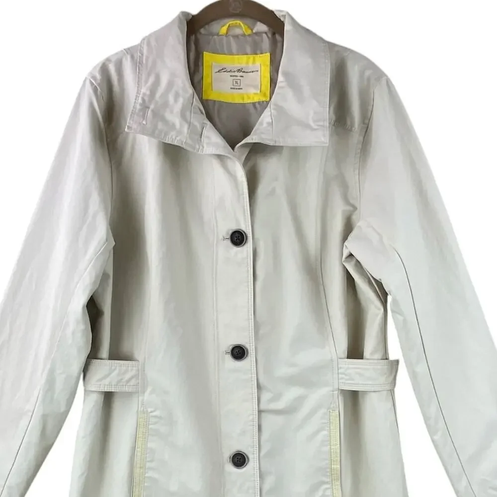Eddie Bauer Trench Coat Size L Tall Tan Yellow Rain Classic - Picture 3 of 9